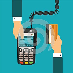 Pos terminal usage vector concept in flat style photo
