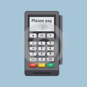 POS terminal vector icon in flat style, isolated from the background. Payment using POS machines for credit and debit cards. Banki