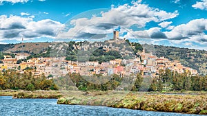 Posada- beautiful hill top village in Sardinia with Castello della Fava on the top