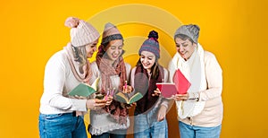 Posada Mexicana, Mexican family Singing carols at Christmas, three generations of women in Mexico Latin America