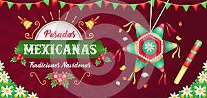 Posadas Mexicanas. 3d illustration of festivities breaking a piÃ±ata with a stick