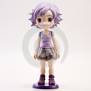 Poseable Female Anime Figure With Purple Hair And Skirt