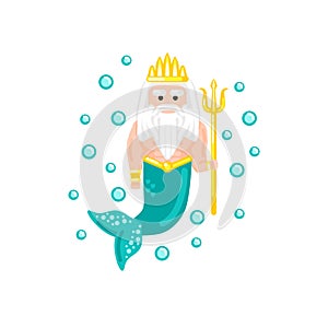 Poseidon flat illustration. God of the sea