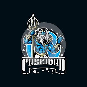 Poseidon mascot logo design vector with modern illustration concept style for badge, emblem and t shirt printing. Angry poseidon