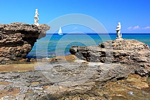 Poseidon and Mermaid. North-East coast of Zakynthos or Zante island, Ionian Sea, Greece.