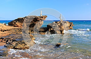 Poseidon and Mermaid. North-East coast of Zakynthos or Zante island, Ionian Sea, Greece.