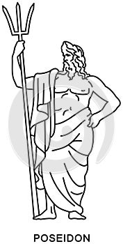 Poseidon or Neptune line draw vector icon photo