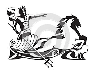 Poseidon neptune with trident on chariot vector illustration photo