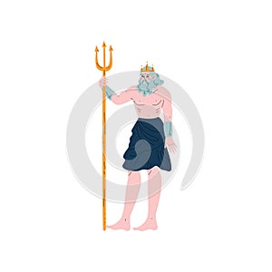 Poseidon Olympian Greek God, Ancient Greece Mythology Hero Vector Illustration