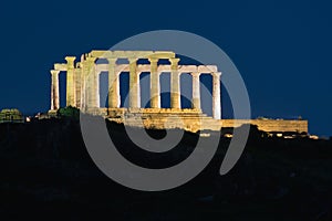 Poseidon's temple in Sounio Greece. Night view.