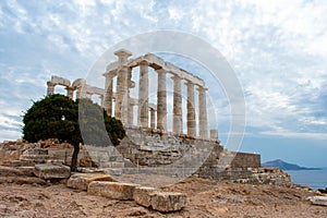 Poseidon Temple at Cape Sounion in Greece near Athens, Ancient architecture in Peloponnese