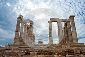 Poseidon Temple at Cape Sounion in Greece near Athens, Ancient architecture in Peloponnese