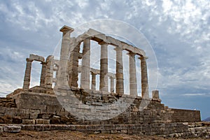 Poseidon Temple at Cape Sounion in Greece near Athens, Ancient architecture in Peloponnese