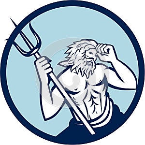 Poseidon Trident Circle Retro