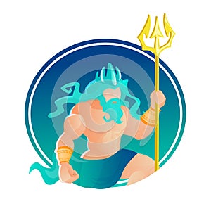 Poseidon Wearing Crown and Trident. God of Sea