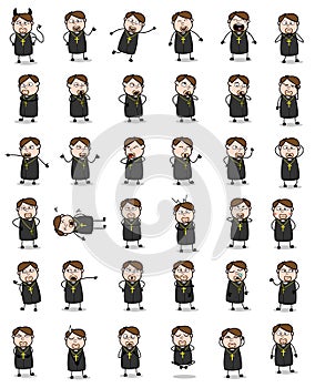 Poses of Cartoon Priest Monk - Set of Concepts Vector illustrations
