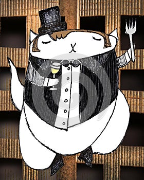 Posh Plush Tuxedo Cat Aristocrat Whimsical Illustration