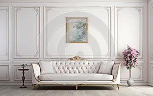 Posh Sofa Gracing the White Parlor Wall