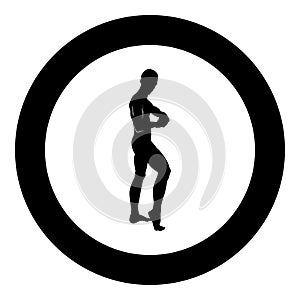 Posing bodybuilder silhouette Bodybuilding concept icon black color illustration in circle round