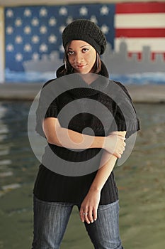 Posing with the flag