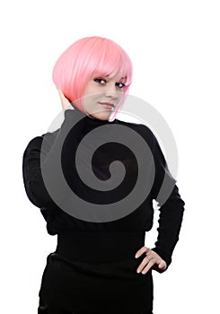 Posing girl with pink hairs