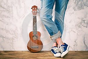 Posing with ukulele.