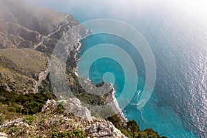 Positano - Aerial panoramic view on the coastal road of the Amalfi Coast in the Provice of Salerno in Campania, Italy