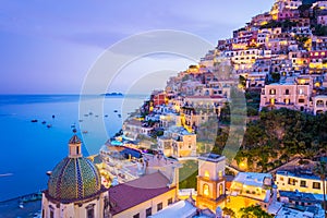 Positano, Amalfi Coast, Italy. Scenic view at dusk