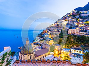 Positano, Amalfi Coast, Italy. Scenic view at dusk