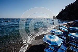 Positano beach at sunny day, Amalfi coast of Italy