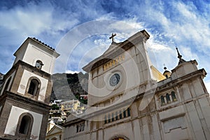 Positano Church front from plaza with sky