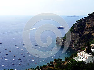 Positano landscape and view with Clavel tower, Amalfi coast, Italy photo