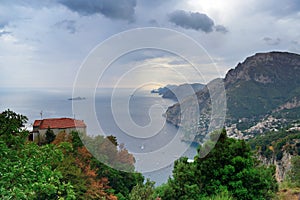 Positano from Nocelle on a cloudy afternoon