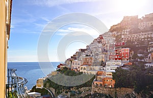 Positano panoramic view in a summer day, Amalfi coast, Italy