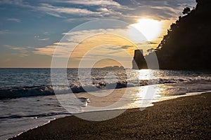 Positano - Scenic view at the Fornillo Beach in the coastal town Positano at Amalfi Coast, Italy. No people