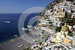 Positano. View from above of the village that climbs the hill