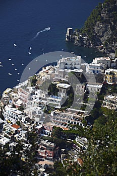 Positano. View from above of the village that climbs the hill