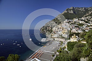Positano. View from above of the village that climbs the hill