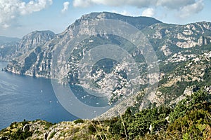 Positano viewed from the Path of the Gods hiking trail