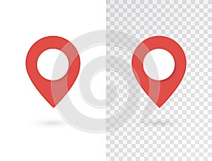 Position marker isolated on white and transparent background. Red location pin icon. Pin map design element. Location
