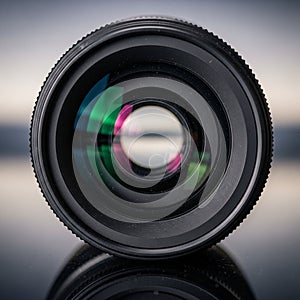 Positioned vertically on a smooth reflective surface adding depth to the