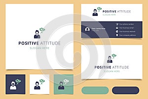 Positive attitude logo design with editable slogan. Branding book and business card template.