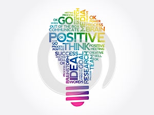 Positive bulb word cloud collage