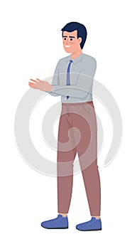 Positive businessman clapping hands semi flat color vector character