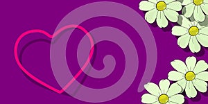 Positive and cheerful illustration of flowers and a heart. Emotional banner. Symbol of passion. Romantic.