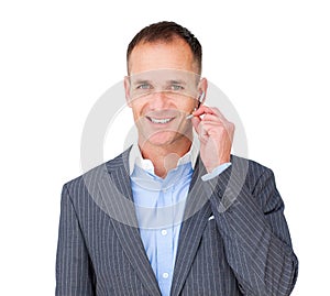 Positive Customer service agent using headset