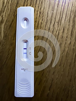 Positive diagnostic test result at SARS-CoV-2 Covid-19 coronavirus pandemic.Concept for omicron variant, corona virus