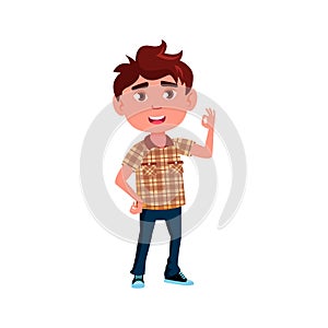 positive emotion small boy kid gesturing on to parent cartoon vector