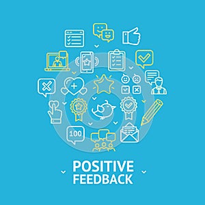 Positive Feedback Round Design Template Line Icon Concept.