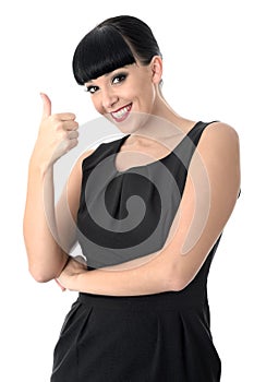 Positive Happy Cheerful Woman with Thumbs Up Smiling